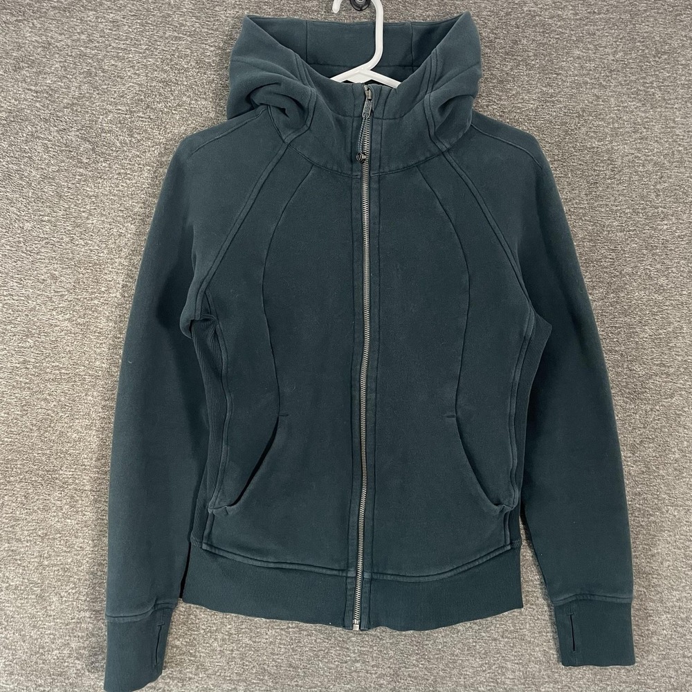 Lululemon Scuba Hoodie Womens 8 Green Full Zip Light Cotton Fleece Raglan